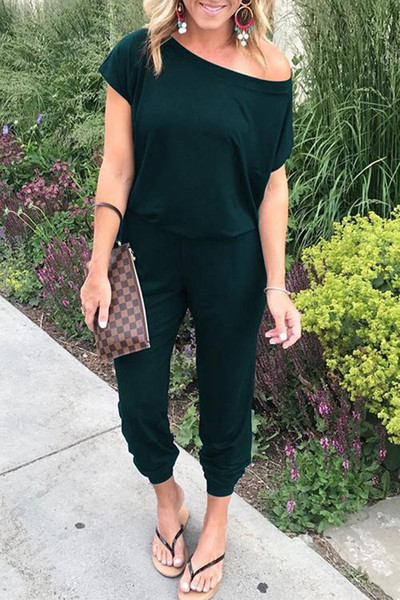 Proljetno ljeto 2020., seksi kombinezoni kratkih rukava s otvorenim ramenima, jednobojni ležerni uski kombinezoni za žene, duge hlače, ženske velike veličine 3XL