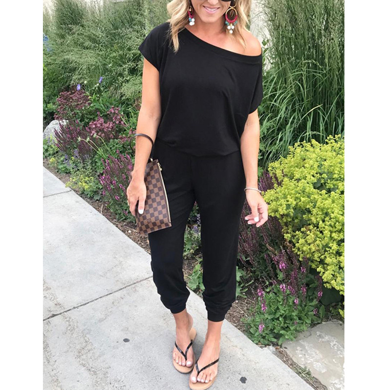 Proljetno ljeto 2020., seksi kombinezoni kratkih rukava s otvorenim ramenima, jednobojni ležerni uski kombinezoni za žene, duge hlače, ženske velike veličine 3XL