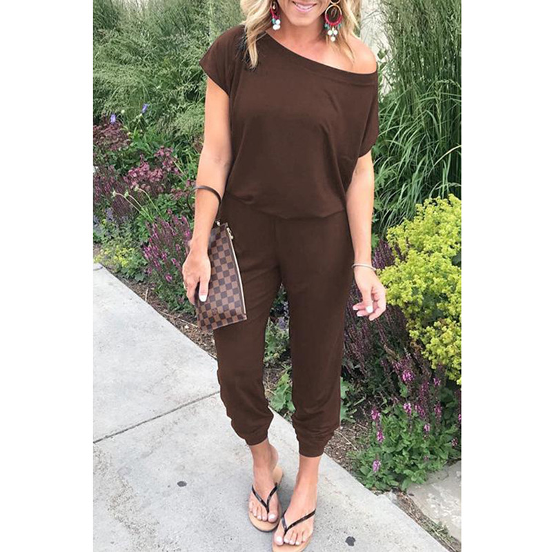 Proljetno ljeto 2020., seksi kombinezoni kratkih rukava s otvorenim ramenima, jednobojni ležerni uski kombinezoni za žene, duge hlače, ženske velike veličine 3XL