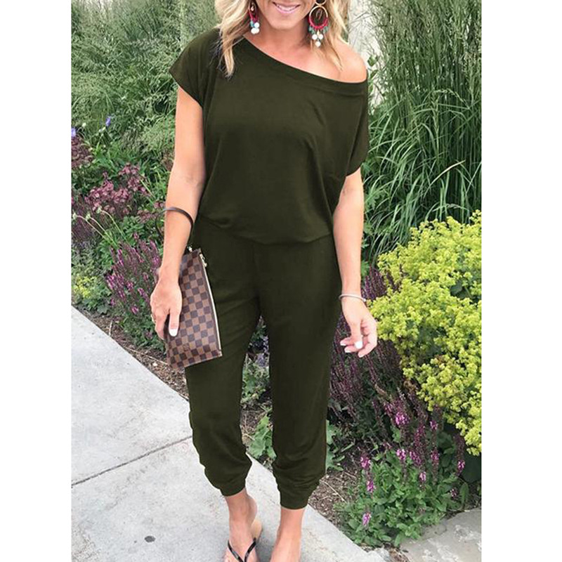 Proljetno ljeto 2020., seksi kombinezoni kratkih rukava s otvorenim ramenima, jednobojni ležerni uski kombinezoni za žene, duge hlače, ženske velike veličine 3XL