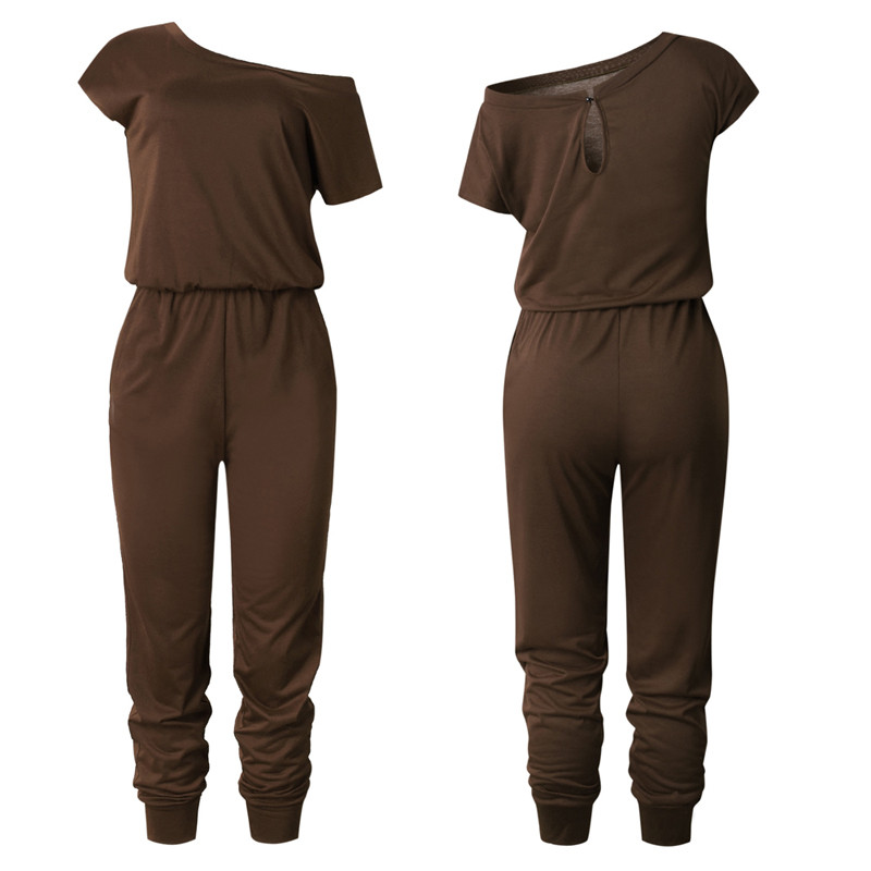 Proljetno ljeto 2020., seksi kombinezoni kratkih rukava s otvorenim ramenima, jednobojni ležerni uski kombinezoni za žene, duge hlače, ženske velike veličine 3XL