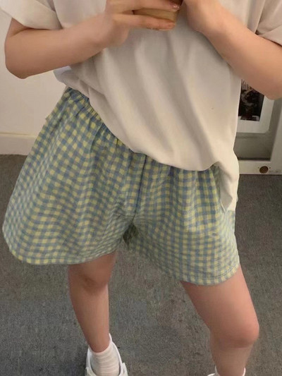 Ljetne nove ženske kratke hlače od pamučne gaze s elastičnim strukom, ležerne rešetkaste ženske kućne hlače Ženske kratke hlače s printom