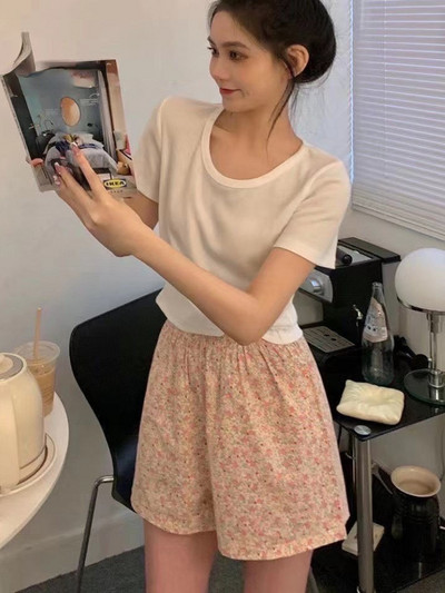 Ljetne nove ženske kratke hlače od pamučne gaze s elastičnim strukom, ležerne rešetkaste ženske kućne hlače Ženske kratke hlače s printom