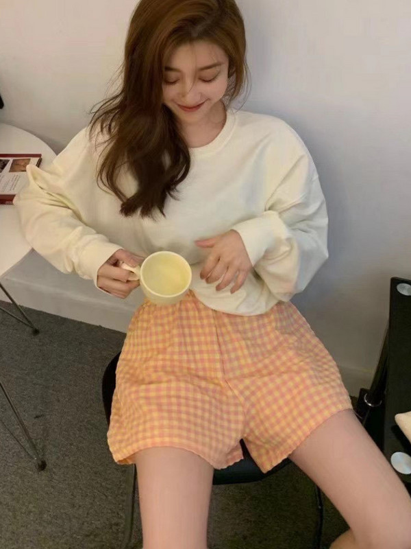 Ljetne nove ženske kratke hlače od pamučne gaze s elastičnim strukom, ležerne rešetkaste ženske kućne hlače Ženske kratke hlače s printom