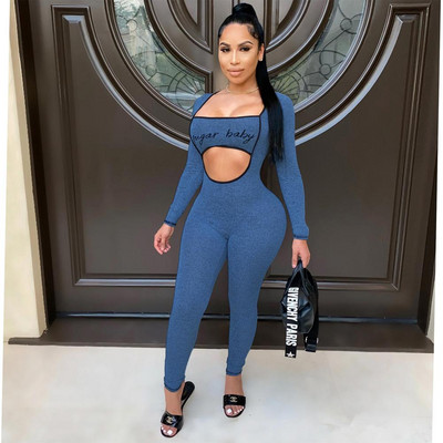 Skinny Club Romper Seksi ženske hlače izdubljene, jednobojne sportske odjeće