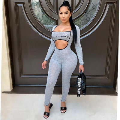 Skinny Club Romper Seksi ženske hlače izdubljene, jednobojne sportske odjeće