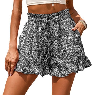 Ljetne ženske kratke hlače s elastičnim džepovima u struku s rubovima s volanima Brzosušeće kratke hlače za plažu s cvjetnim uzorkom Široke kratke hlače s uzicom