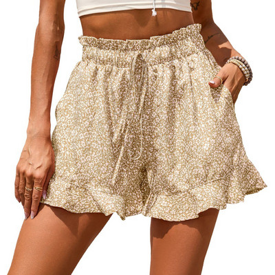 Ljetne ženske kratke hlače s elastičnim džepovima u struku s rubovima s volanima Brzosušeće kratke hlače za plažu s cvjetnim uzorkom Široke kratke hlače s uzicom