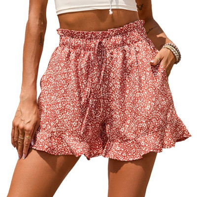 Ljetne ženske kratke hlače s elastičnim džepovima u struku s rubovima s volanima Brzosušeće kratke hlače za plažu s cvjetnim uzorkom Široke kratke hlače s uzicom