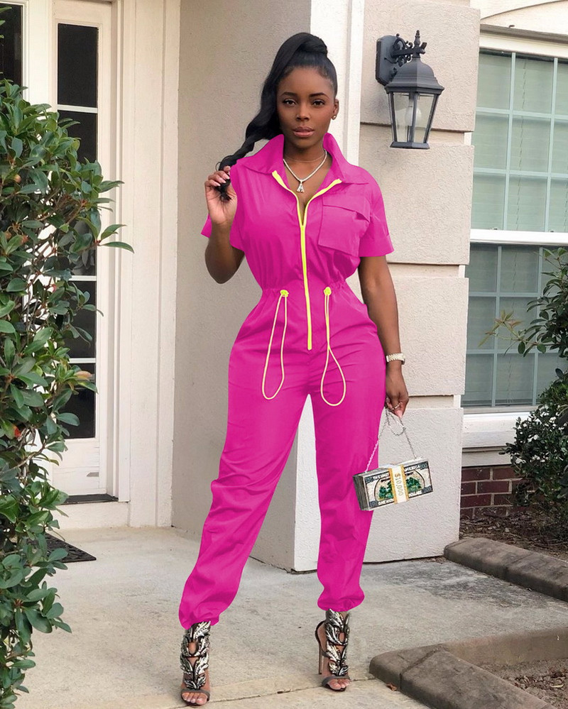 Ležerne kombinezone na vezanje Seksi ženske kombinezoni s otvorenim ovratnikom i kratkim rukavima uz donji dio