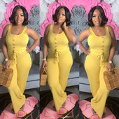 HGTE Jumpsuit doamnelor sexy halter cu centură fără mâneci salopetă lungă casual cravată nasturi salopetă cu picior largi elegantă