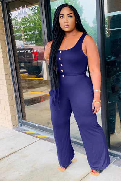 HGTE Jumpsuit doamnelor sexy halter cu centură fără mâneci salopetă lungă casual cravată nasturi salopetă cu picior largi elegantă