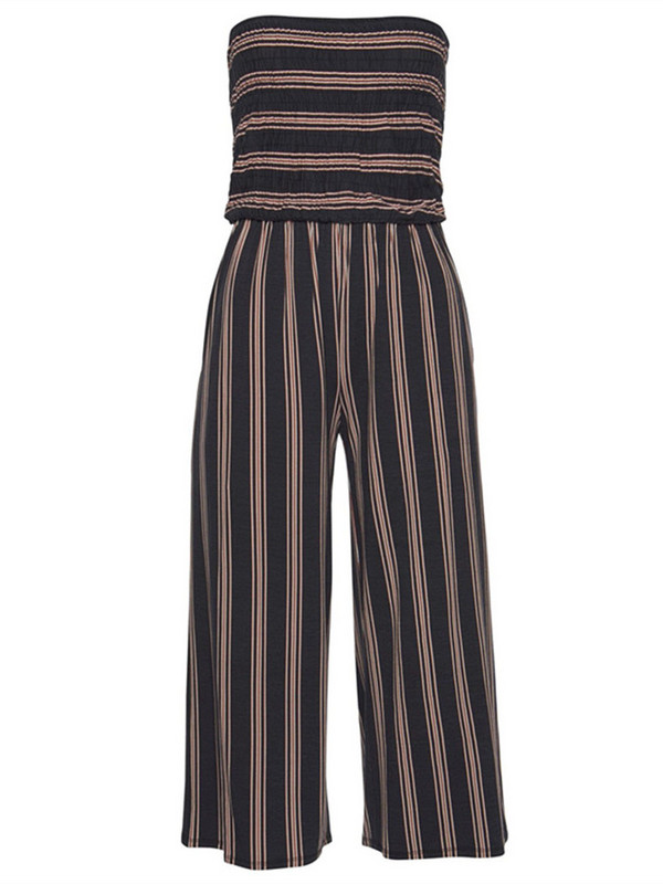 Ljetni prugasti ulični kombinezon bez naramenica Ženski seksi kombinezon s povezom bez leđa Ležeran ženski kombinezon s džepovima u stilu za plažu