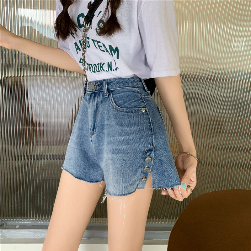 Pantaloni scurți Femei шорты женский Buzunare simple, toate se potrivesc, talie înaltă, cu fantă laterală, modă coreeană, design nou, vară, cool, colegiu, promoție