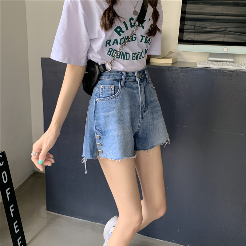 Pantaloni scurți Femei шорты женский Buzunare simple, toate se potrivesc, talie înaltă, cu fantă laterală, modă coreeană, design nou, vară, cool, colegiu, promoție