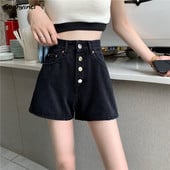 Moteriški šortai Nauji džinsiniai, universalūs, laisvalaikio studentai, sagai Paprasti įdėklai Solidūs prašmatnūs vasariniai Ulzzang Cozy Mujer aukšto juosmens dizaino, tinka