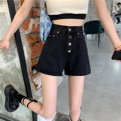 Moteriški šortai Nauji džinsiniai, universalūs, laisvalaikio studentai, sagai Paprasti įdėklai Solidūs prašmatnūs vasariniai Ulzzang Cozy Mujer aukšto juosmens dizaino, tinka