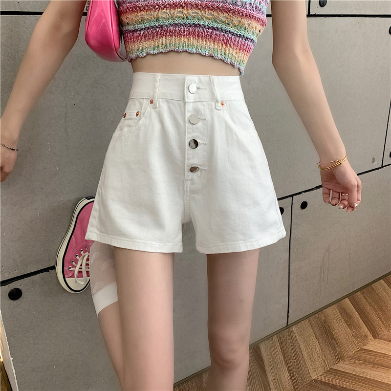 Moteriški šortai Nauji džinsiniai, universalūs, laisvalaikio studentai, sagai Paprasti įdėklai Solidūs prašmatnūs vasariniai Ulzzang Cozy Mujer aukšto juosmens dizaino, tinka