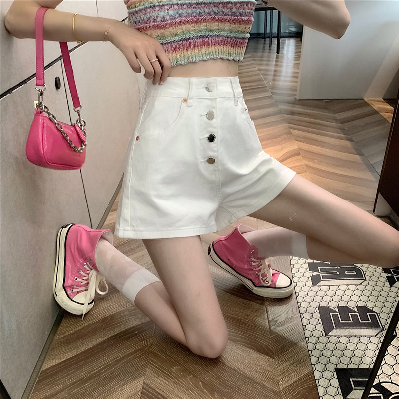 Moteriški šortai Nauji džinsiniai, universalūs, laisvalaikio studentai, sagai Paprasti įdėklai Solidūs prašmatnūs vasariniai Ulzzang Cozy Mujer aukšto juosmens dizaino, tinka