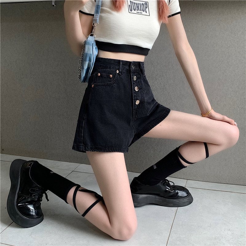 Moteriški šortai Nauji džinsiniai, universalūs, laisvalaikio studentai, sagai Paprasti įdėklai Solidūs prašmatnūs vasariniai Ulzzang Cozy Mujer aukšto juosmens dizaino, tinka