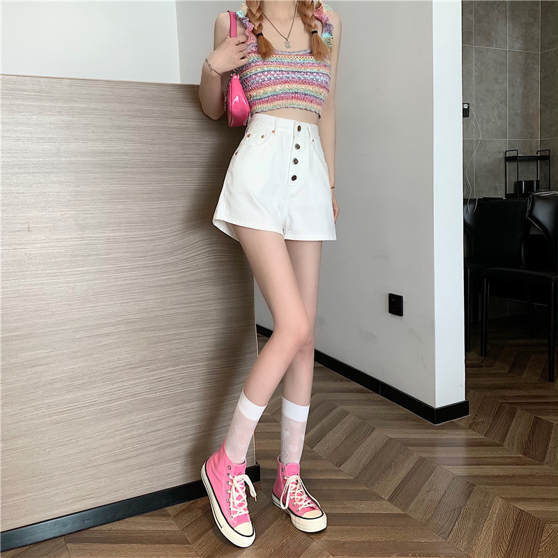 Moteriški šortai Nauji džinsiniai, universalūs, laisvalaikio studentai, sagai Paprasti įdėklai Solidūs prašmatnūs vasariniai Ulzzang Cozy Mujer aukšto juosmens dizaino, tinka