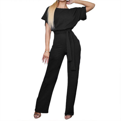 Μόδα και γοητεία Γυναικεία μαύρα κορμάκια Πολυεστερική ρόμπα Γυναικεία ολόσωμη φόρμα με κοντό μανίκι φιόγκο Σώμα Mujer casual ίσια φόρμες