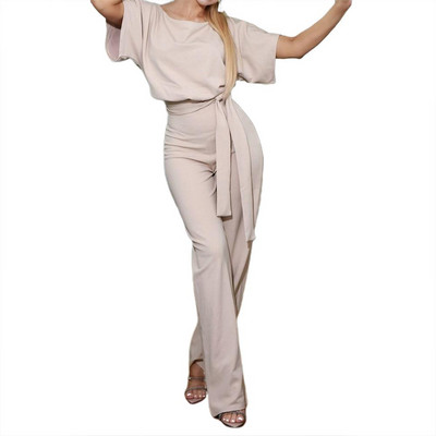 Μόδα και γοητεία Γυναικεία μαύρα κορμάκια Πολυεστερική ρόμπα Γυναικεία ολόσωμη φόρμα με κοντό μανίκι φιόγκο Σώμα Mujer casual ίσια φόρμες