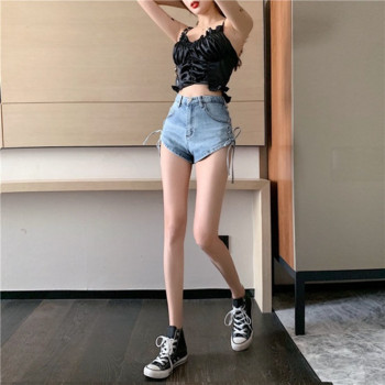 Τζιν σορτς Γυναικεία λεπτή ψηλή μέση με κοκαλιάρικο ταλαιπωρημένο επίδεσμο Casual διακοπές Γυναικεία σέξι κορεάτικα καλοκαιρινά παντελόνια έφηβοι