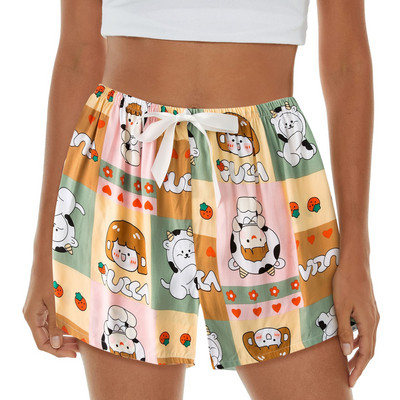 Ženske modne udobne kratke hlače Mekane kratke hlače za spavanje Lagane kratke hlače s otisnutom mašnom i elastičnim strukom, donji dio donjih hlača ženskie letnie