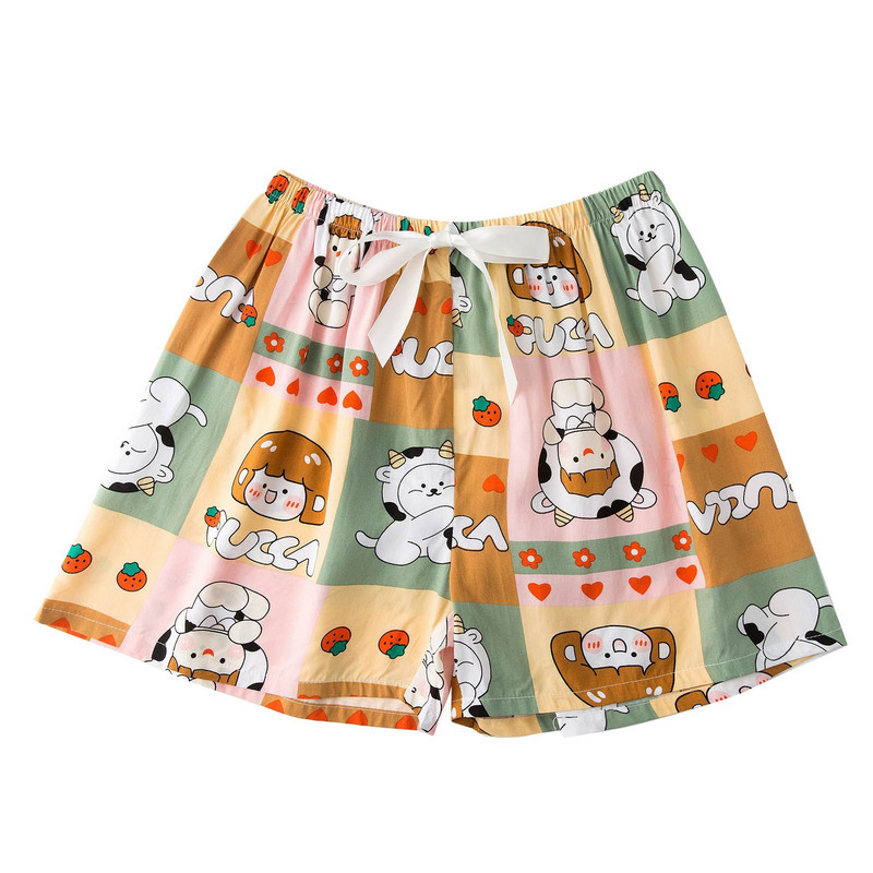 Ženske modne udobne kratke hlače Mekane kratke hlače za spavanje Lagane kratke hlače s otisnutom mašnom i elastičnim strukom, donji dio donjih hlača ženskie letnie