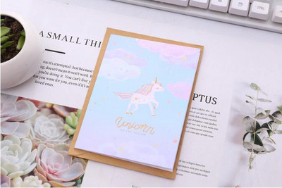 Kozmikus egyszarvú univerzális kártya rajzfilm Kreatív üzenet Áldás Születésnapi Kártya Karácsony újév napi köszönőkártya boríték