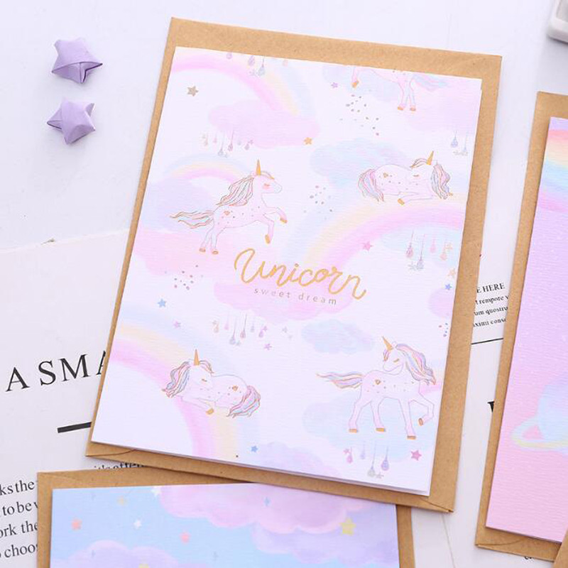 Kozmikus egyszarvú univerzális kártya rajzfilm Kreatív üzenet Áldás Születésnapi Kártya Karácsony újév napi köszönőkártya boríték