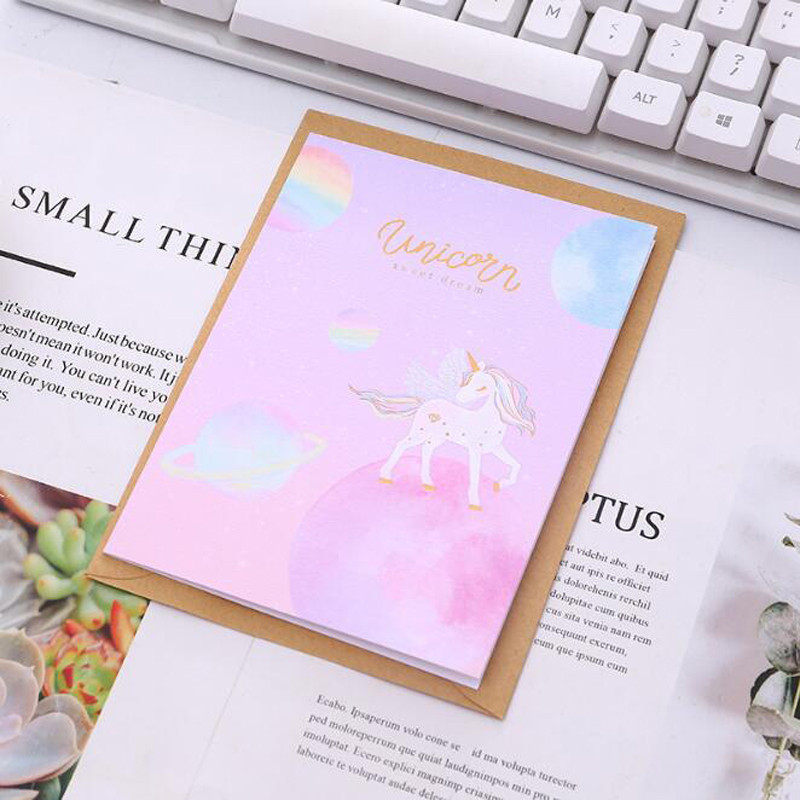 Kozmikus egyszarvú univerzális kártya rajzfilm Kreatív üzenet Áldás Születésnapi Kártya Karácsony újév napi köszönőkártya boríték