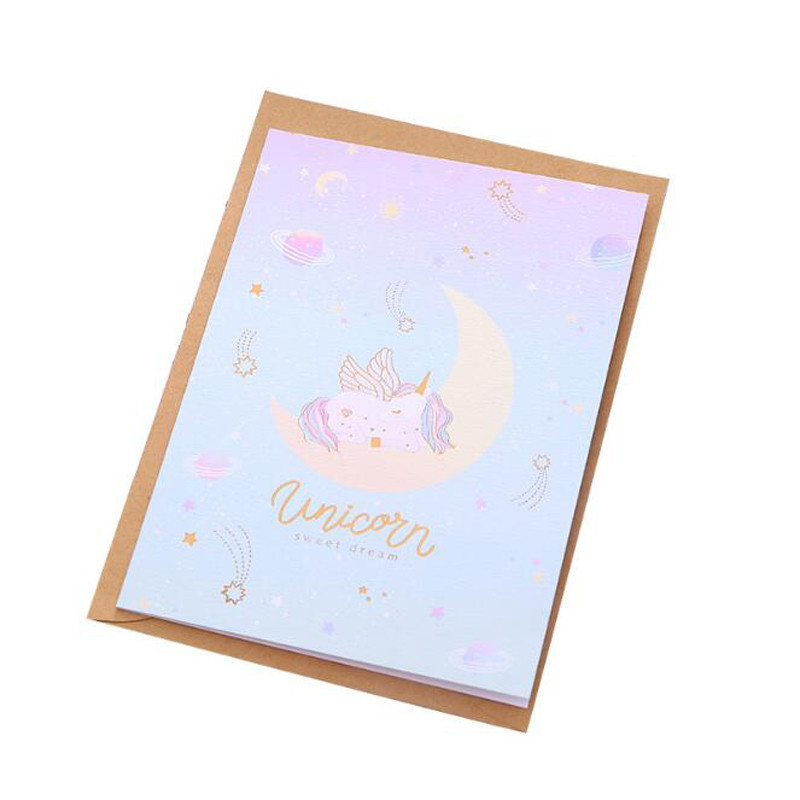Kozmikus egyszarvú univerzális kártya rajzfilm Kreatív üzenet Áldás Születésnapi Kártya Karácsony újév napi köszönőkártya boríték