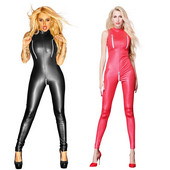 Seksikas lukuga gooti must PVC kunstnahast lateks Zentai kassiülikond Wetlook Jumpsuit Erotic PU Bodysuit Clubi tunked