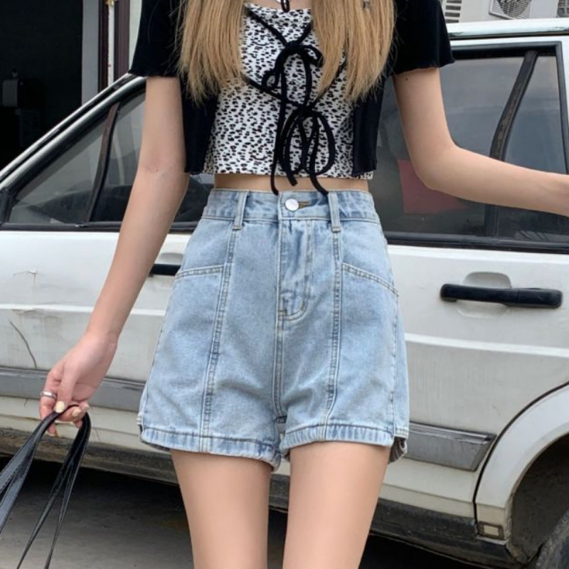 Kratke hlače Ženske ljetne traper hlače s visokim strukom Ravne kratke hlače Ženski Višeslojne ležerne studentske ulične mode Hot Sale Young Basic