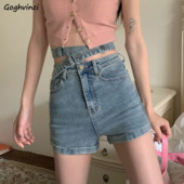 Pantaloni scurți din denim femei neregulate skinny design bandaj stil coreean talie înaltă moda vară streetwear ins all-match chic hotsweet