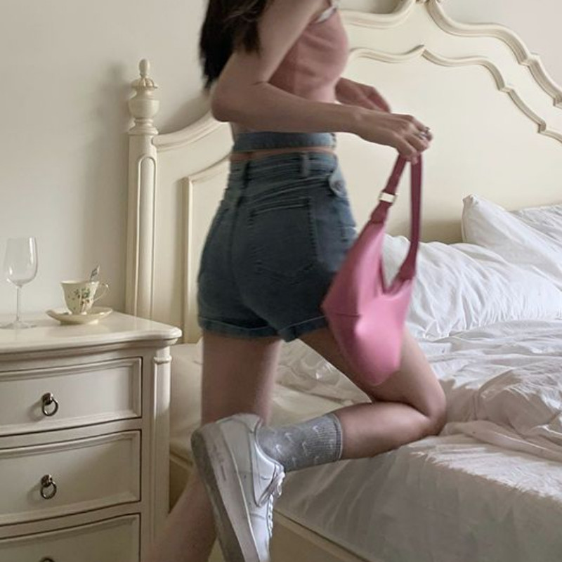 Pantaloni scurți din denim femei neregulate skinny design bandaj stil coreean talie înaltă moda vară streetwear ins all-match chic hotsweet