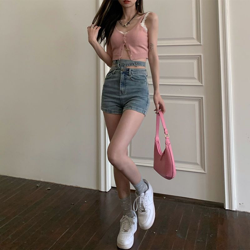Pantaloni scurți din denim femei neregulate skinny design bandaj stil coreean talie înaltă moda vară streetwear ins all-match chic hotsweet