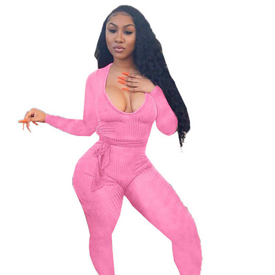 HAOYUAN Szexi Kötött Bodycon Romperek Női Jumpsuitek Hosszú ujjú Bandage Őszi Női Ruházat Tréningruha One Piece Club Outfitek
