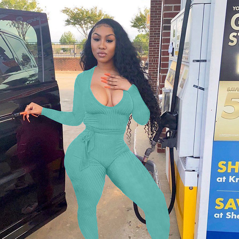 HAOYUAN Szexi Kötött Bodycon Romperek Női Jumpsuitek Hosszú ujjú Bandage Őszi Női Ruházat Tréningruha One Piece Club Outfitek