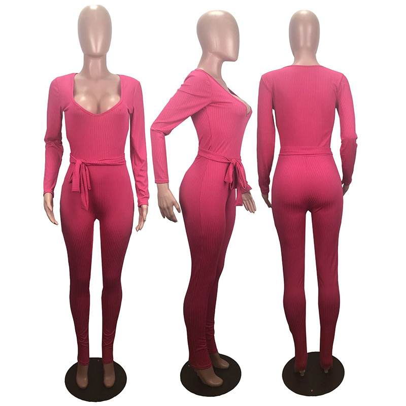 HAOYUAN Szexi Kötött Bodycon Romperek Női Jumpsuitek Hosszú ujjú Bandage Őszi Női Ruházat Tréningruha One Piece Club Outfitek