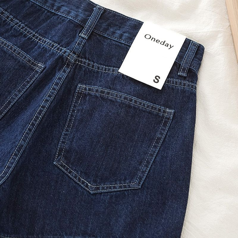 Džinsiniai šortai moteriški tiesūs vintažiniai retro universalūs laisvalaikio aukštu juosmeniu skalbti Mujer vasaros jaukios Ulzzang mados studentų kelnės