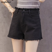 Naiste lühikesed püksid, soliidne ja lihtne suvi 2020 Korea stiilis uus mood naiste kõrge vöökoht Kõik sobivad õpilastele teksanööbiga šikk elegantne