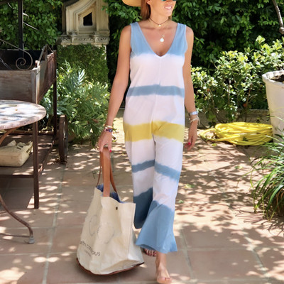 Kombinezon s gradijentnom bojom Ombre Ženski blagdanski ležerni kombinezon s kravatom u stilu za plažu Harajuku Kombinezon s dubokim V izrezom bez rukava