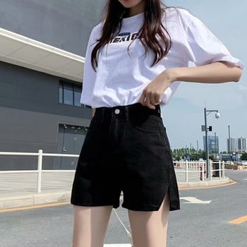 Feynzz Fashion New Summer Women High Waist Button Wigh Jeans Shorts Ежедневни женски широки сини дънкови шорти