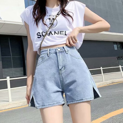 Feynzz Fashion új nyári női magas derekú gombos lábszár farmer rövidnadrág Alkalmi női laza szabású kék farmer rövidnadrág