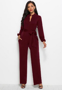 JuneLove Žene s pojasevima Ženski ljetni kombinezoni dugih rukava Formalni kombinezon Elegantni seksi kombinezoni širokih nogavica