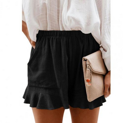 Pamučne lanene kratke hlače Ženske visoke struke Ljetne velike široke hlače širokih nogavica Ležerne kratke hlače Uske trenirke Ženske