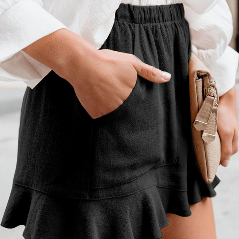 Pamučne lanene kratke hlače Ženske visoke struke Ljetne velike široke hlače širokih nogavica Ležerne kratke hlače Uske trenirke Ženske